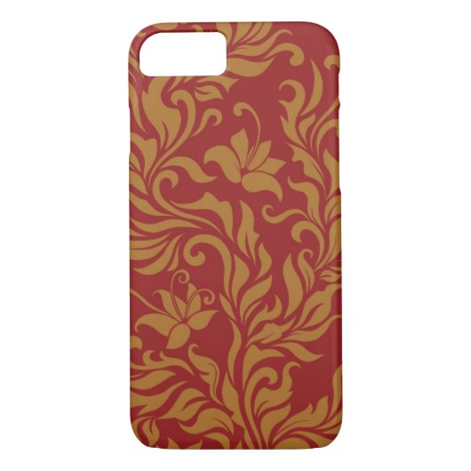 Patroon voor rode en gouden flora Case-Mate iPhone case (Achterkant)