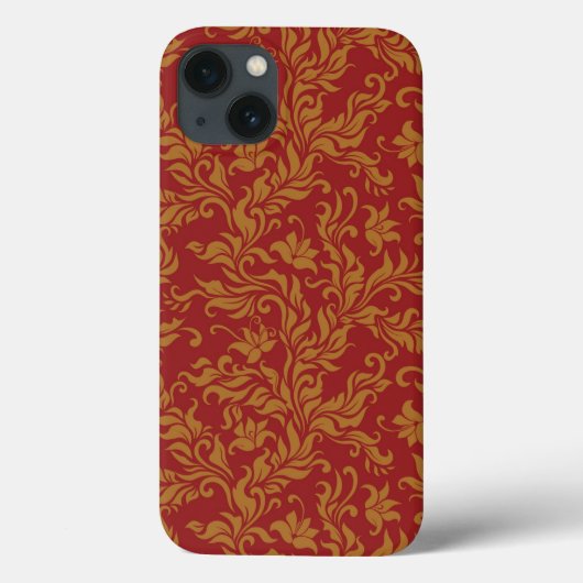 Patroon voor rode en gouden flora Case-Mate iPhone case (Achterkant)