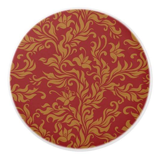 Patroon voor rode en gouden flora keramische knop (Voorkant)