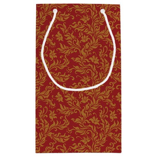 Patroon voor rode en gouden flora klein cadeauzakje (Achterkant)