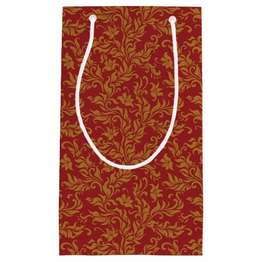 Patroon voor rode en gouden flora klein cadeauzakje (Voorkant)