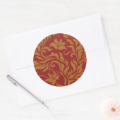 Patroon voor rode en gouden flora ronde sticker (Envelop)