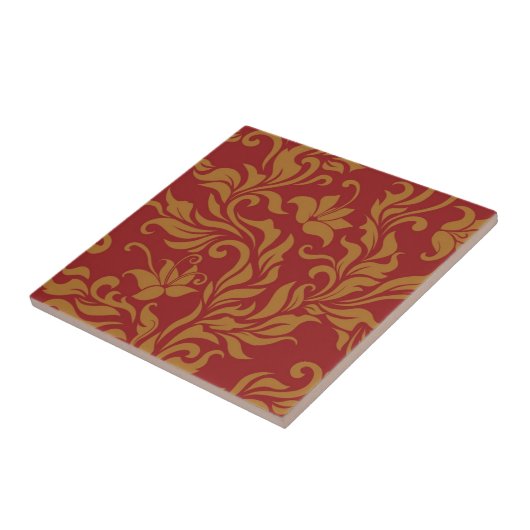 Patroon voor rode en gouden flora tegeltje (Zijkant)