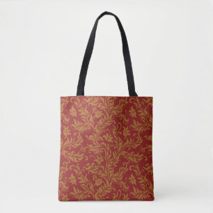 Patroon voor rode en gouden flora tote bag