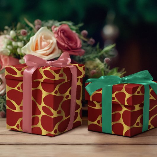 Patroon voor rode en gouden Giraffe Cadeaupapier