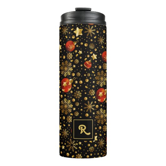 Patroon voor rode en gouden kerstversieringen thermosbeker (Voorkant)