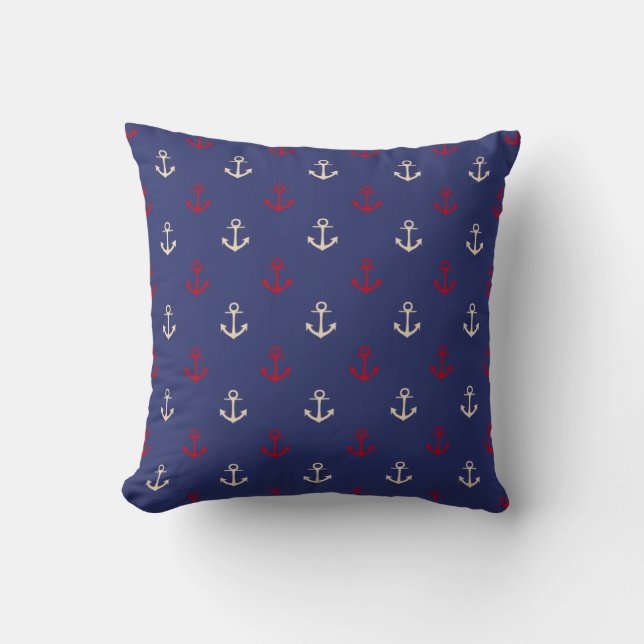 Patroon voor rode en marineblauwe autische anchors kussen (Voorkant)