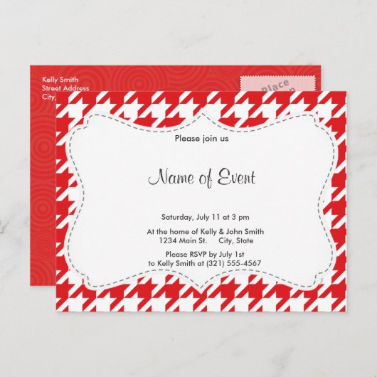 Patroon voor rode en witte hoorn uitnodiging briefkaart (Voorkant / Achterkant)