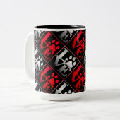 Patroon voor rode en zilverliefdespoten tweekleurige koffiemok (Voorkant links)