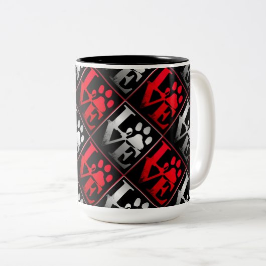 Patroon voor rode en zilverliefdespoten tweekleurige koffiemok (Voorkant rechts)