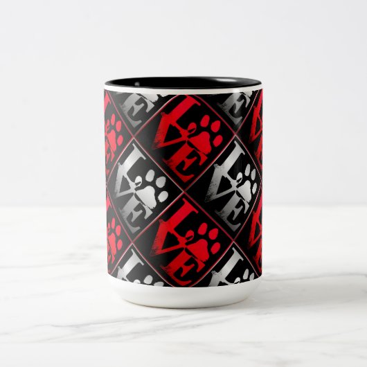 Patroon voor rode en zilverliefdespoten tweekleurige koffiemok (Center)