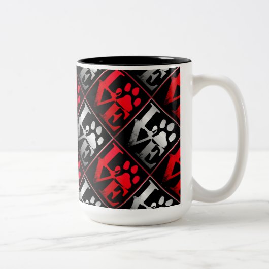 Patroon voor rode en zilverliefdespoten tweekleurige koffiemok (Rechts)