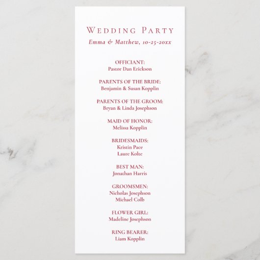 Patroon voor rode Waterverf-medaille-Tegel Programmakaart (Achterkant)