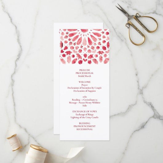 Patroon voor rode Waterverf-medaille-Tegel Programmakaart (Voorkant / Achterkant in situ)