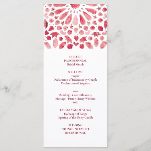 Patroon voor rode Waterverf-medaille-Tegel Programmakaart (Voorkant)