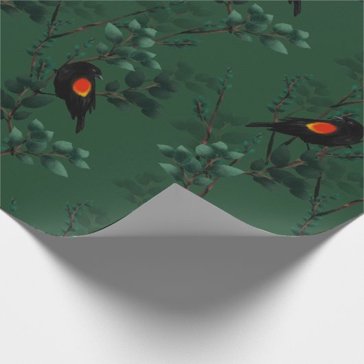 Patroon voor rode zwarte vogels cadeaupapier (Hoek)