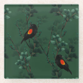 Patroon voor rode zwarte vogels glazen onderzetter