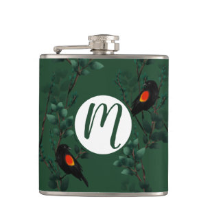 Patroon voor rode zwarte vogels heupfles