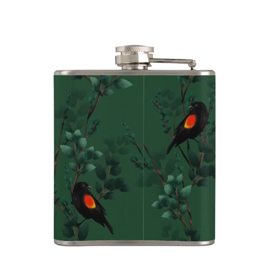 Patroon voor rode zwarte vogels heupfles (Achterkant)