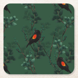 Patroon voor rode zwarte vogels kartonnen onderzetters