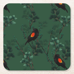 Patroon voor rode zwarte vogels kartonnen onderzetters