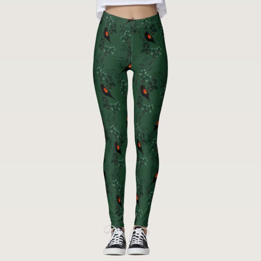 Patroon voor rode zwarte vogels leggings (Voorkant)