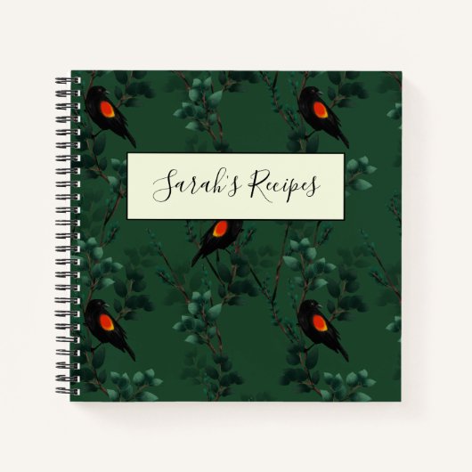 Patroon voor rode zwarte vogels notitieboek (Voorkant)