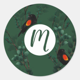 Patroon voor rode zwarte vogels ronde sticker