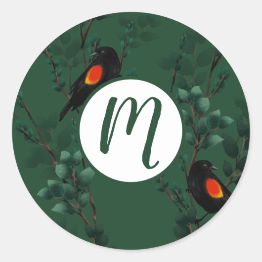 Patroon voor rode zwarte vogels ronde sticker (Voorkant)