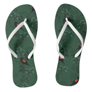 Patroon voor rode zwarte vogels teenslippers