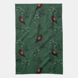 Patroon voor rode zwarte vogels theedoek