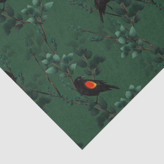 Patroon voor rode zwarte vogels tissuepapier (Detail)