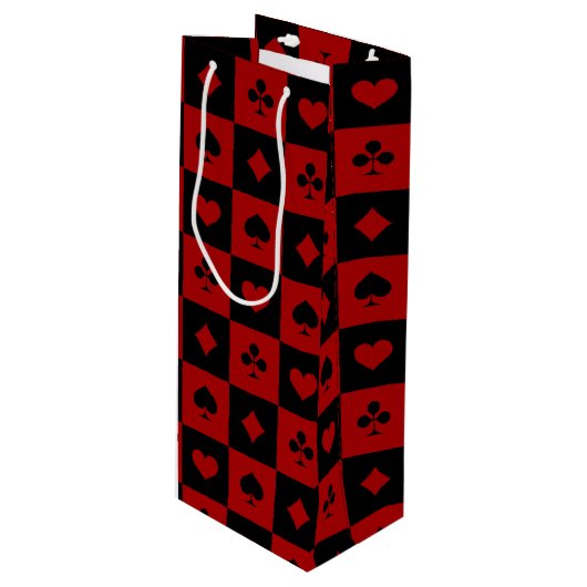 Patroon voor roodkleurige en zwarte casino-poker wijn cadeautas (Voorkant Gekanteld)