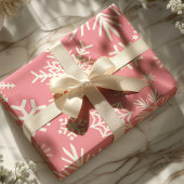 Patroon voor roze en witte kerstwintersneeuwvlokke cadeaupapier