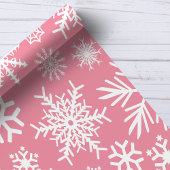 Patroon voor roze en witte kerstwintersneeuwvlokke cadeaupapier