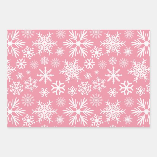Patroon voor roze en witte kerstwintersneeuwvlokke inpakpapier vel (Voorkant)