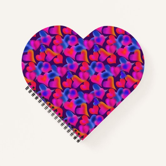 Patroon voor roze, Paarse en blauwe harten Notitieboek (Voorkant)
