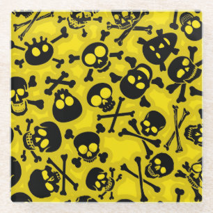 Patroon voor schedel en dwarsbeenderen glazen onderzetter