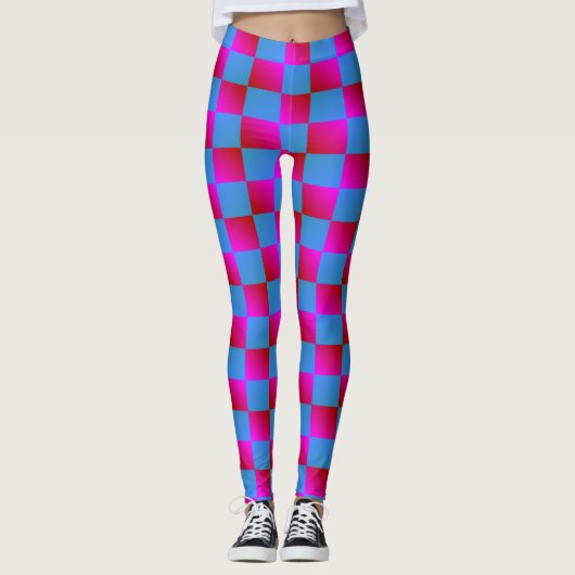 Patroon voor Socialite Blue en Roze cheques Leggings (Voorkant)