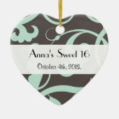 Patroon voor stalen flessen, roodroos, groen, zoet keramisch ornament (Voorkant)