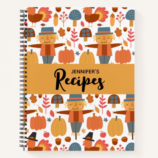 Patroon voor Thanksgiving in Turkije en Scarecrow Notitieboek (Voorkant)
