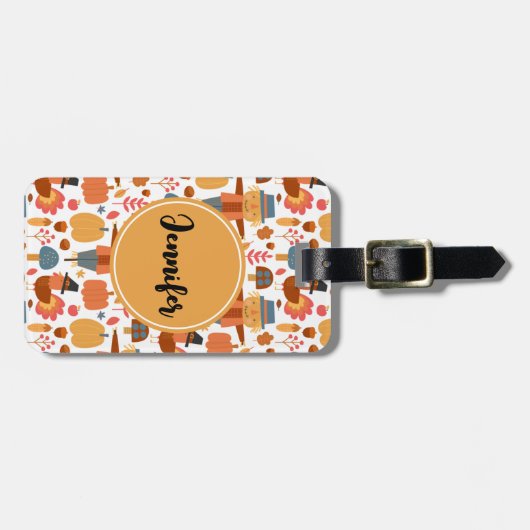 Patroon voor Thanksgiving Turkije en Scarecrow Bagagelabel (Voorkant horizontaal)