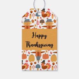 Patroon voor Thanksgiving Turkije en Scarecrow Cadeaulabel