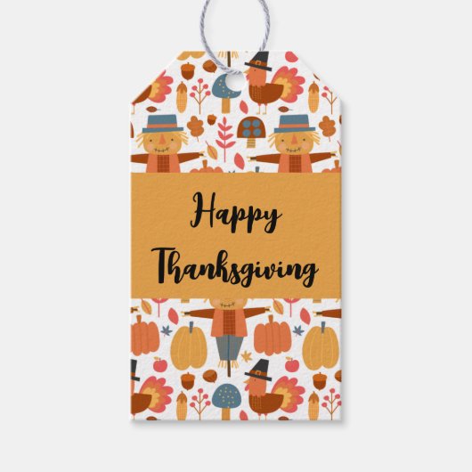 Patroon voor Thanksgiving Turkije en Scarecrow Cadeaulabel (Voorkant)