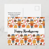 Patroon voor Thanksgiving Turkije en Scarecrow Feestdagenkaart (Voorkant / Achterkant)