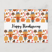 Patroon voor Thanksgiving Turkije en Scarecrow Feestdagenkaart (Voorkant)
