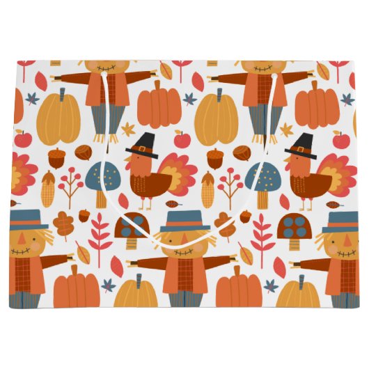 Patroon voor Thanksgiving Turkije en Scarecrow Groot Cadeauzakje (Voorkant)