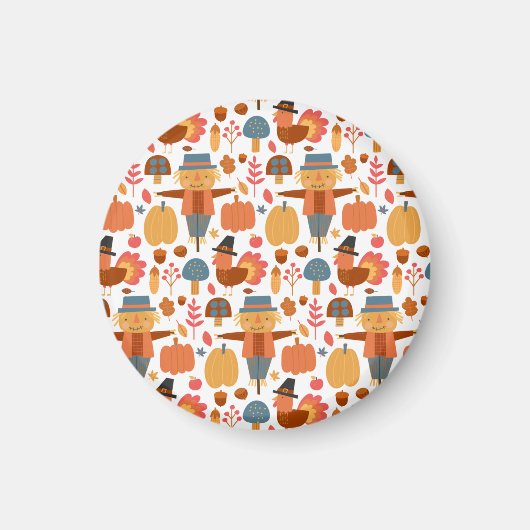 Patroon voor Thanksgiving Turkije en Scarecrow Magneet (Voorkant)