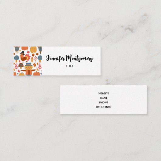 Patroon voor Thanksgiving Turkije en Scarecrow Mini Visitekaartje (Voorkant / Achterkant)