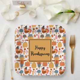 Patroon voor Thanksgiving Turkije en Scarecrow Papieren Bordje